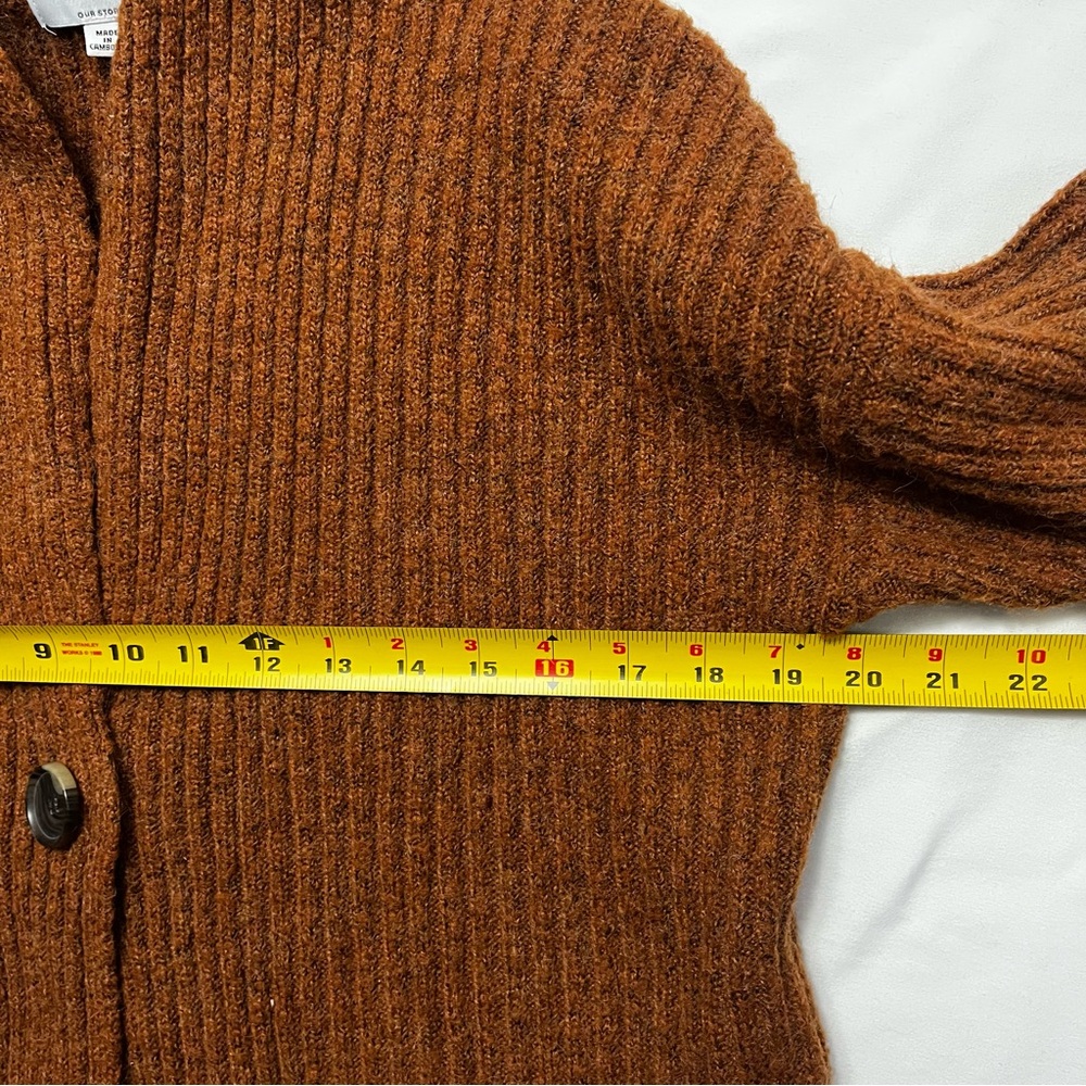 ONLY Longline Cardigan Sweater Coat Ribbed Knit Rust Brown Button M - Picture 5 of 6
